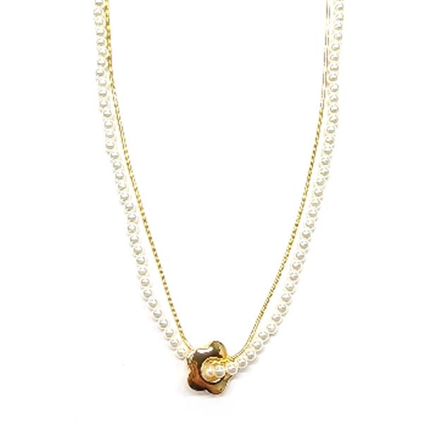 FLOWER PEARL BEAD LAYERED NECKLACE