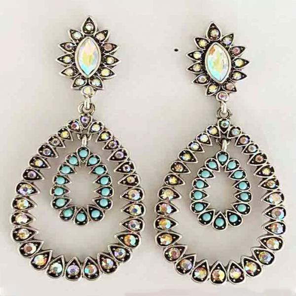 TEARDROP RHINESTONE BEADED DANGLE EARRING