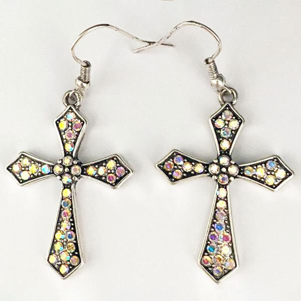 CROSS RHINESTONE DANGLE EARRING