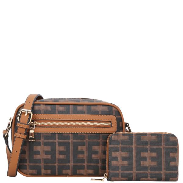 2IN1 PRINT ZIPPER CROSSBODY BAG WITH WALLET SET