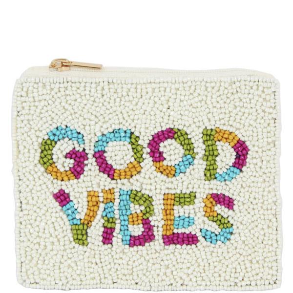 GOOD VIBES THEME FULL SEED BEAD ZIPPER BAG