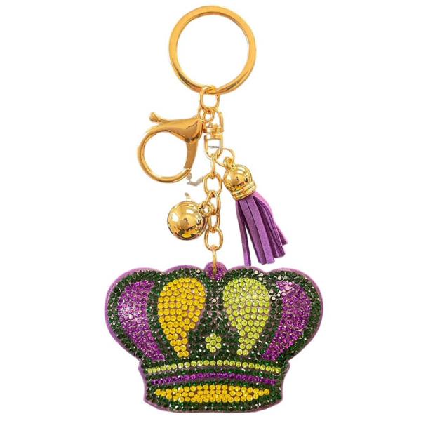 MARDI GRAS CROWN RHINESTONE TASSEL KEYCHAIN