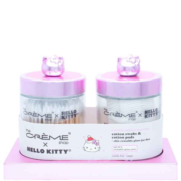 THE CREME SHOP X HELLO KITTY COTTON SWABS AND COTTON PADS SET W CHIC REUSABLE PINK GLASS JAR