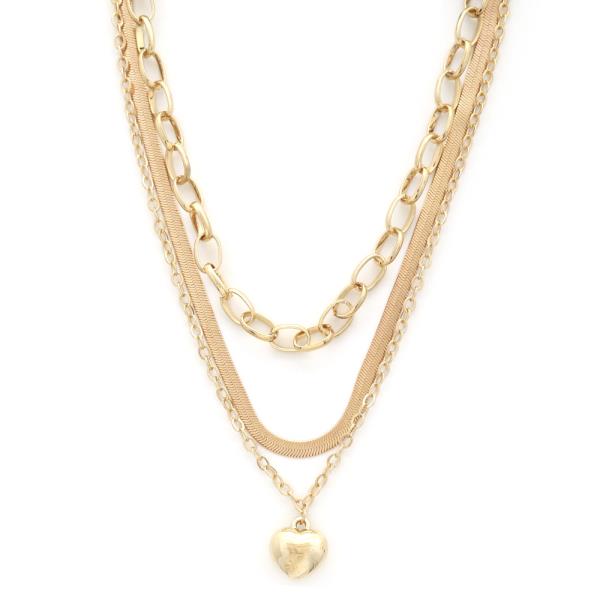 SODAJO PUFFY HEART FLAT SNAKE LINK LAYERED NECKLACE