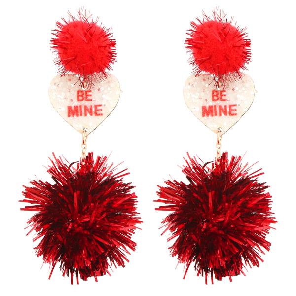 BE MINE HEART POM POM EARRING