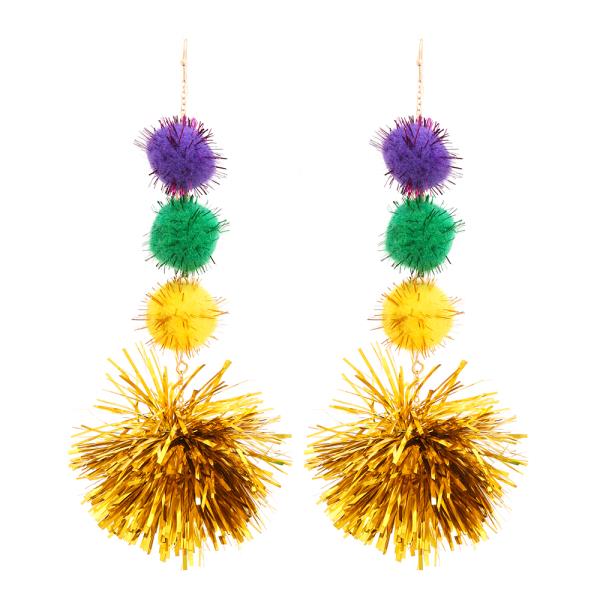 MULTI COLOR DANGLE POM POM EARRING
