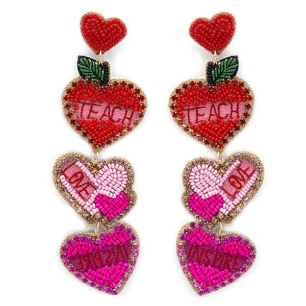 SEED BEAD HEART TEACHER LOVE DANGLE EARRING