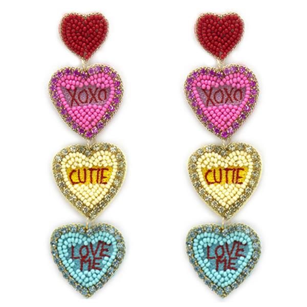 SEED BEAD HEART DROP EARRING