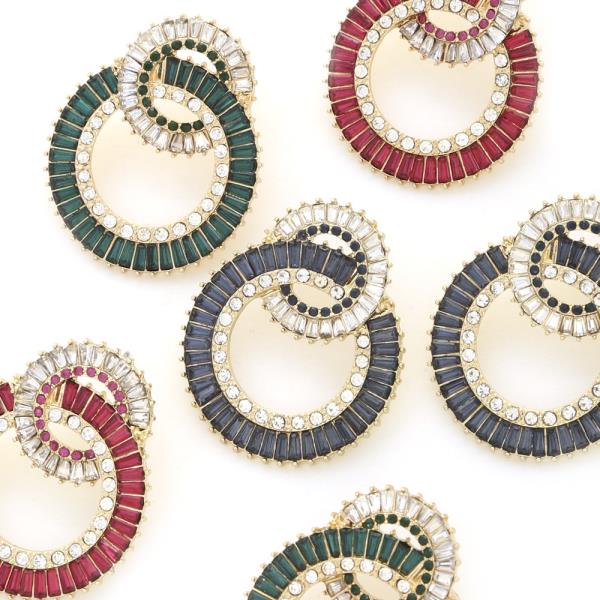 DOUBLE CIRCLE METAL RHINESTONE EARRING