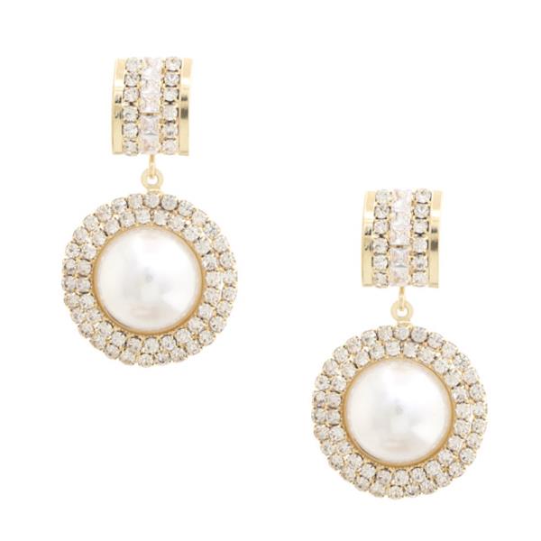ROUND PEARL RHINESTONE EARRING
