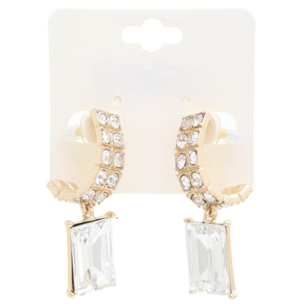 RECTANGLE CRYSTAL OPEN CIRCLE EARRING