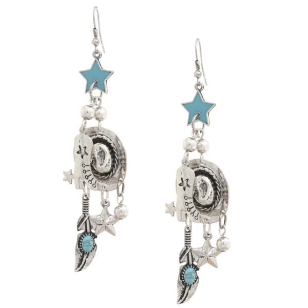 WESTERN COWBOY HAT METAL DANGLE EARRING