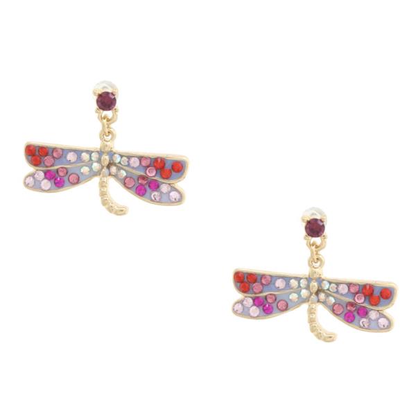 DRAGONFLY RHINESTONE METAL EARRING