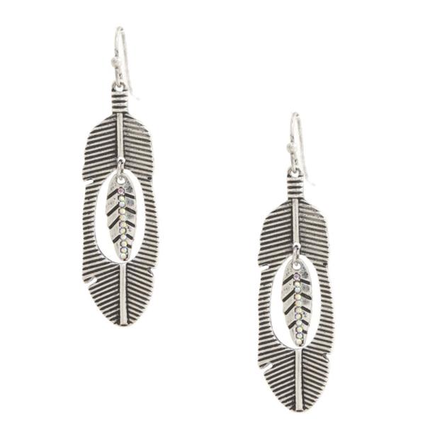 WESTERN FEATHER METAL DANGLE EARRING