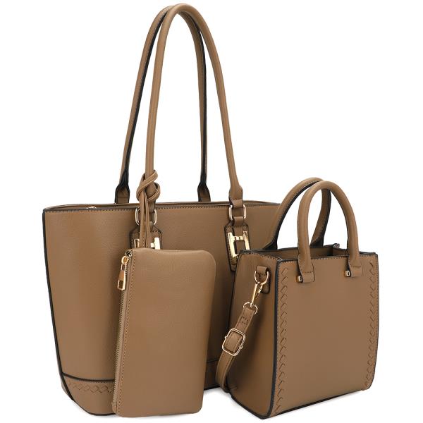 3IN1 SHOULDER TOTE WITH CROSSBODY HANDLE AND CLUTCH SET