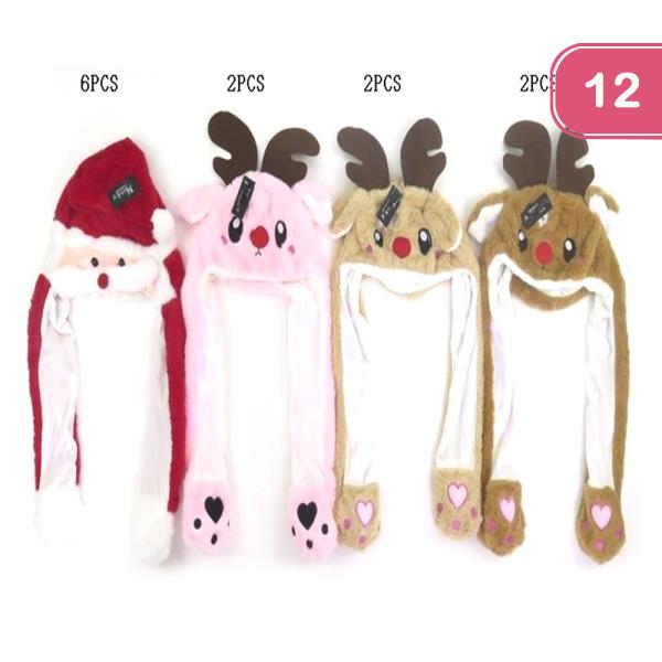 CHRISTMAS CUTE LIGHT ON LED HAND TOY HAT (12 UNITS)