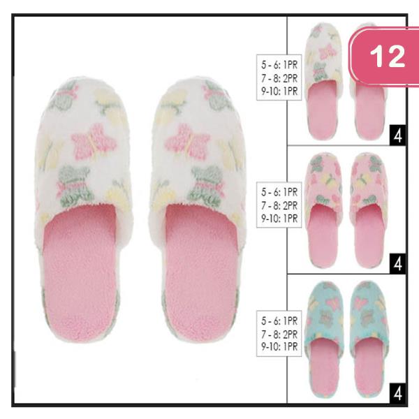 FUZZY BUTTERFLY SLIDE SLIPPERS (12 UNITS)