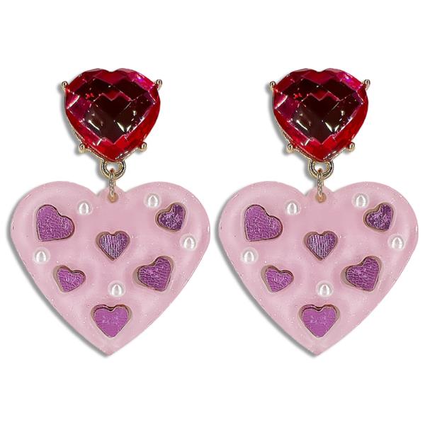 HEARTS CRYSTAL DANGLE POST EARRING