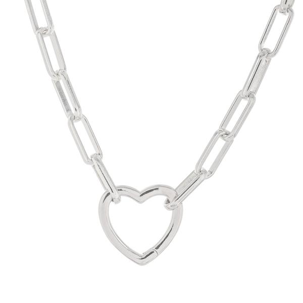 HEART OVAL LINK BRASS NECKLACE