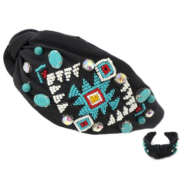 PATTERN STONE CRYSTAL BEAD DESIGN HAIR HEADBAND