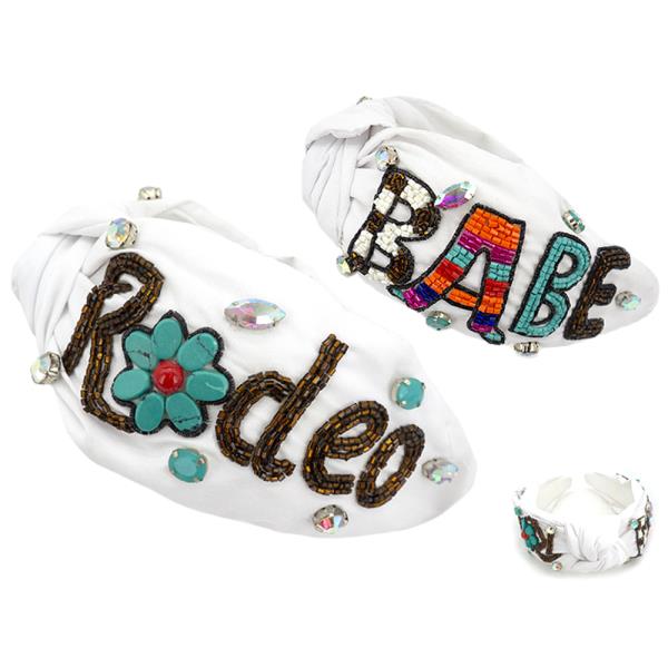 RODEO BABE FLOWER STONE BEAD CRYSTAL HAIR HEADBAND