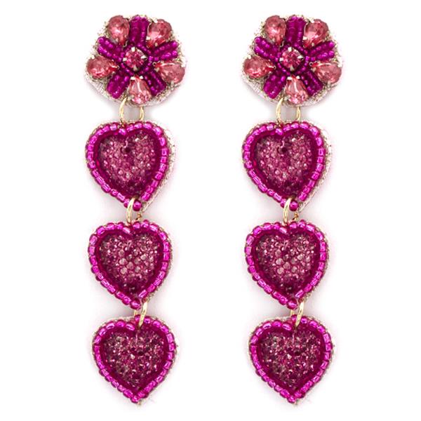 FLOWER HEARTS DROP BEAD EARRING