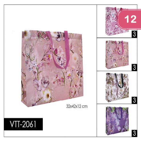 FLORAL PRINT W/FLOWERS TOTE BAG (12 UNITS)