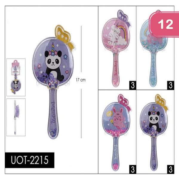 CUTE ANIMAL GLITTER HAIR BRUSH (12 UNITS)
