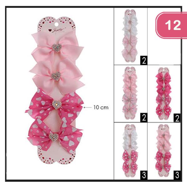 CRYSTAL HEART VALENTINES DAY 4 PCS HAIR BOW(12UNITS)