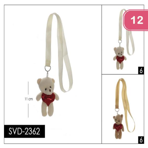 SEQUIN HEART BEAR VALENTINES DAY NECKALCE LANYA (12 UNITS)
