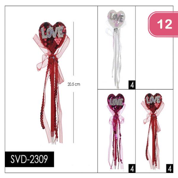 HEART SHAPE LOVE SEQUIN PEN (12 UNITS)
