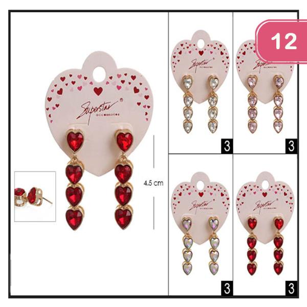 FASHION HEART ROW DANGLE EARRINGS (12UNITS)