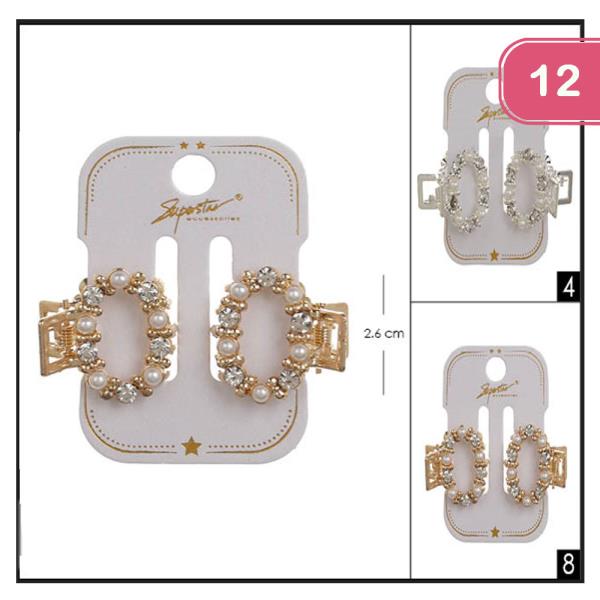 PEARL AND STONES OVAL JAW HAIR CLIP (12UNITS)