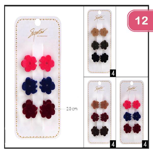 FASHION  6 PCS ASSORTED COLOR FLOWER VEVELT JAW HAIR CLIP (12UNITS)