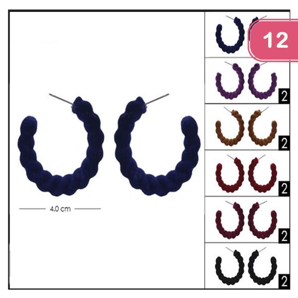 FASHION TWISTED VELVET HOOP EARRINGS  (12UNITS)