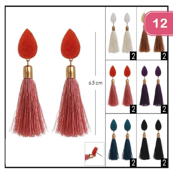 DRUZY STONE TASSEL EARRINGS (12UNITS)
