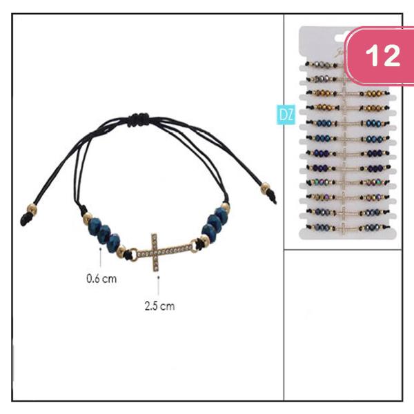FASHION DARK TONE BEADE CROSS CROSS BEAD BRACELET (12UNITS)