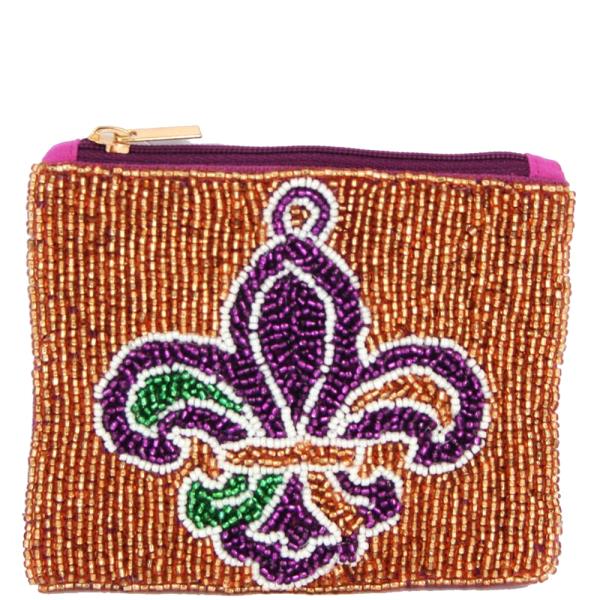 FLEUR DI LIS THEME FULL SEED BEAD ZIPPER BAG