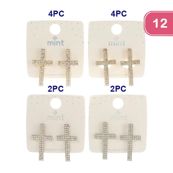 FASHION RHINESTONE CROSS EARRING (12UNITS)