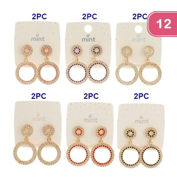 FASHION RHINESTONE ROUND DANGLE EARRING (12UNITS)