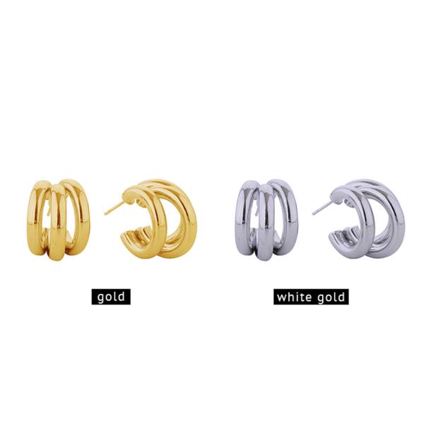 14K GOLD/WHITE GOLD DIPPED TRIO LOOP POST EARRNGS