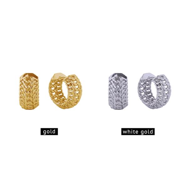 14K GOLD/WHITE GOLD DIPPED TRIPLE CHAIN HUGGIE HOOP EARRINGS