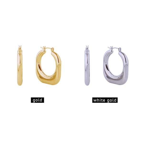 14K GOLD/WHITE GOLD DIPPED PUFFY SOUARE PINCATCH EARRINGS
