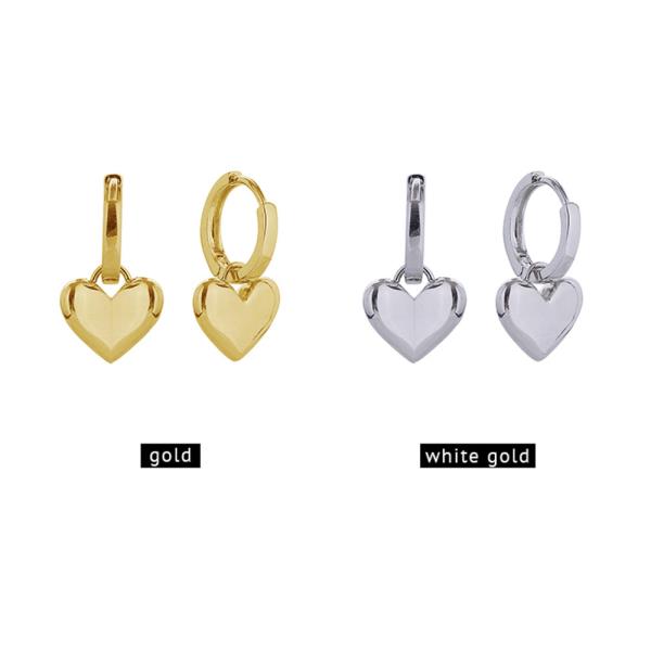 14K GOLD/WHITE GOLD DIPPED HEART DROP HUGGIE EARRINGS