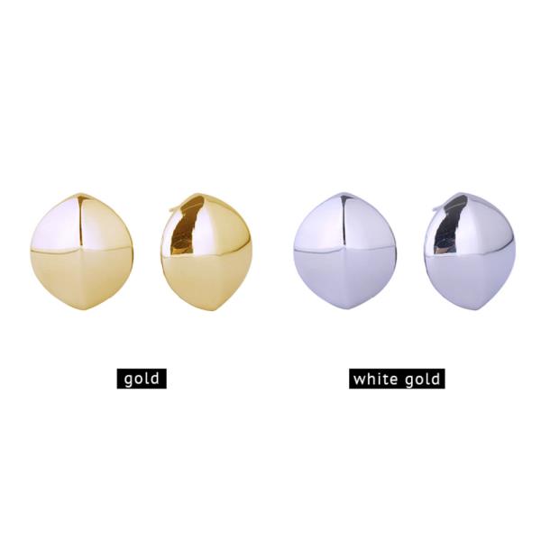 14K GOLD/WHITE GOLD DIPPED OVAL CONVEX POST EARRINGS
