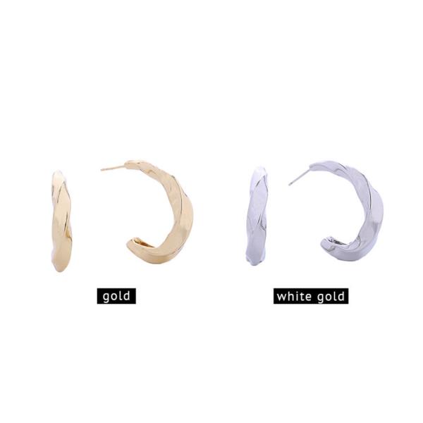14K GOLD/WHITE GOLD DIPPED TWISTED HOOP POST EARRINGS