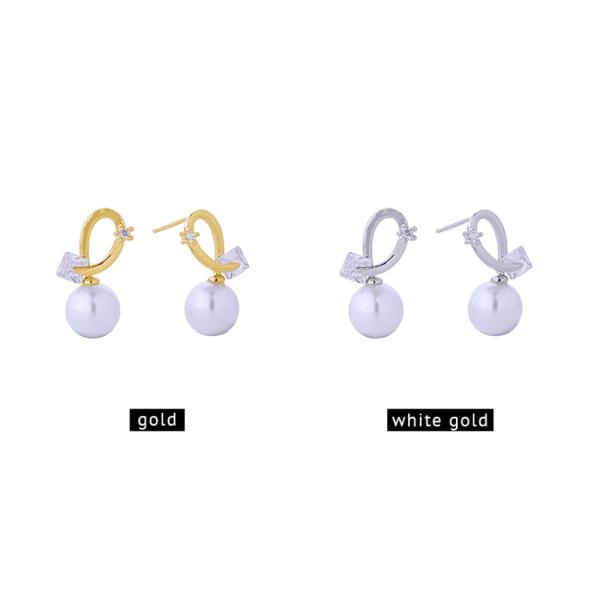 14K GOLD/WHITE GOLD DIPPED CURLING PEARL DROP POST EARRINGS